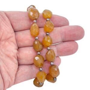 Vintage Sterling Silver 925 Clasp Citrine Beaded Necklace 19.5"